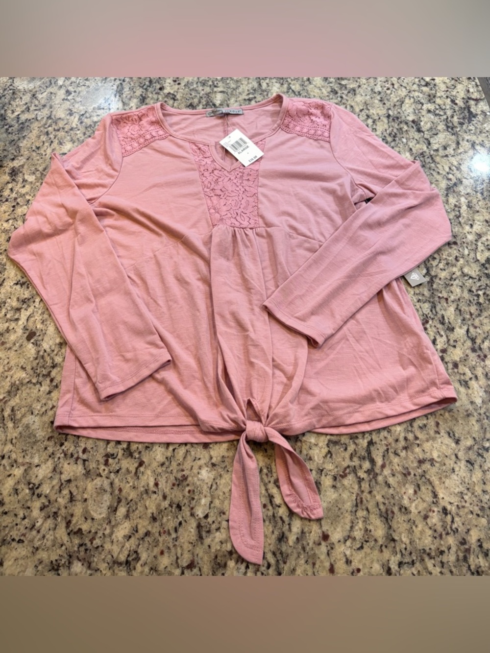 Absolutely Famous Mauve Lace Front Tie Long Sleeve Top